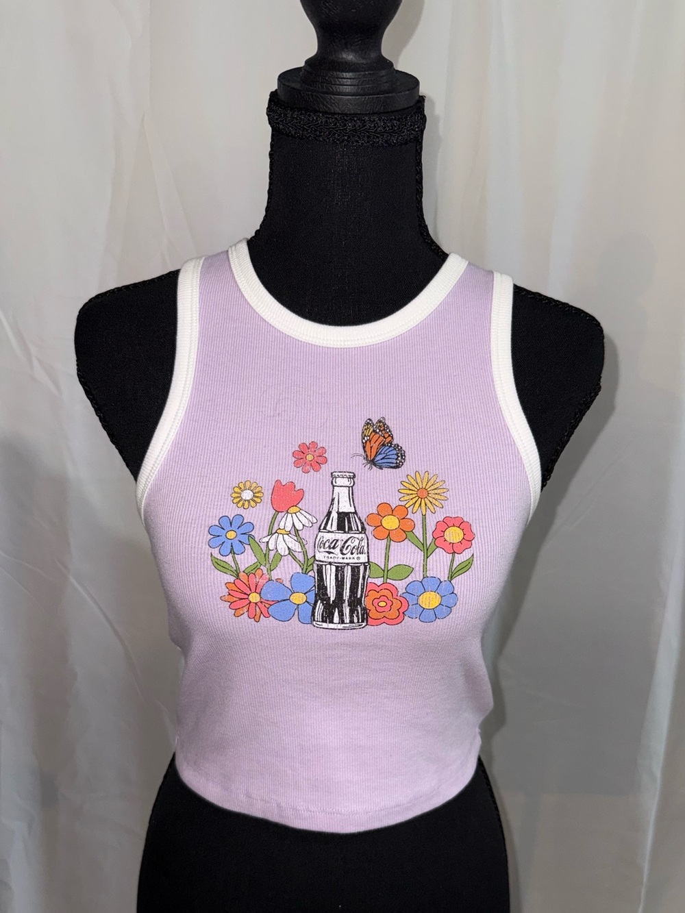 Aero Lavender Floral Coca-Cola Graphic Tank Top with White Trim